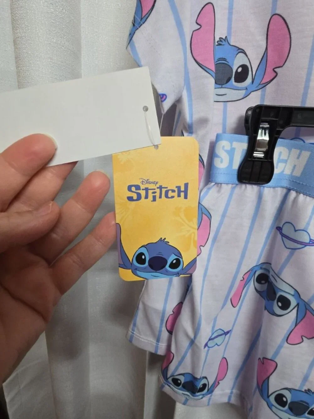 Stitch Girls Size Medium (7/8) Pajama Short Set Blue Striped Short-Sleeved